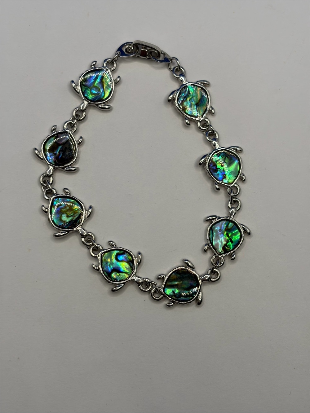 Abalone Shell Sea Turtle Link Bracelet - Silver Tone Ocean Jewelry Bracelet